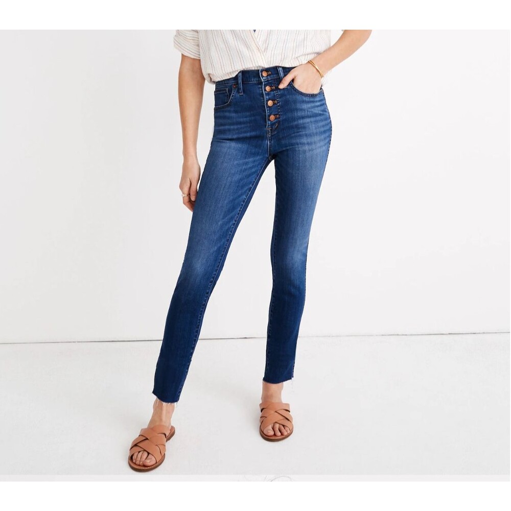 Madewell 10" High-Rise Skinny Crop Jeans Button-Front TENCEL Denim Edition 25